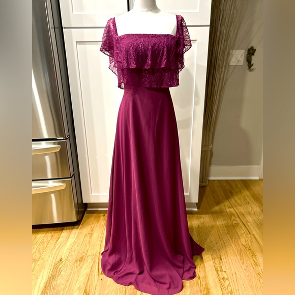 NWT Jasmine Off Shoulder Lace Layered Top Back Zip Maxi Dress - Picture 4 of 12